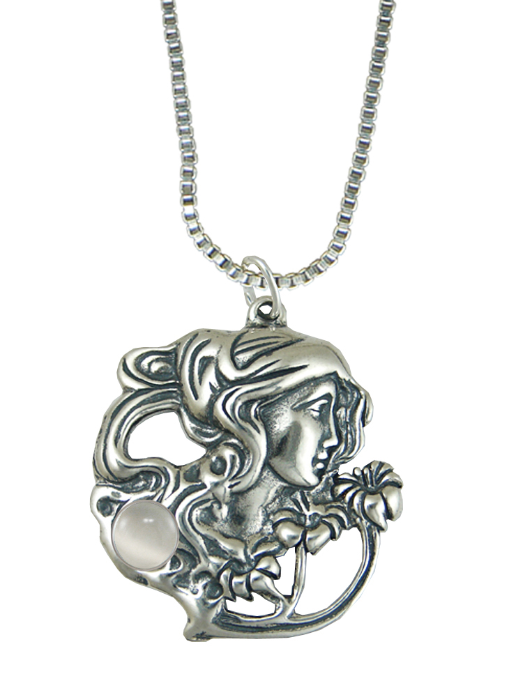 Sterling Silver Garden Woman Maiden Pendant With White Moonstone Sterling Silver Garden Woman Maiden Pendant With White Moonstone